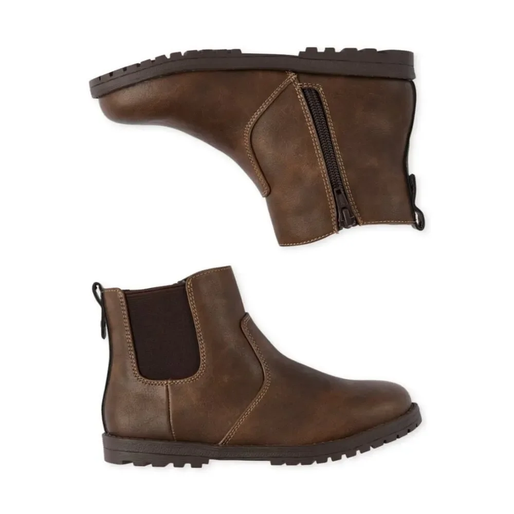 The Children's Place Boys Faux Leather Boots Brown sz 8